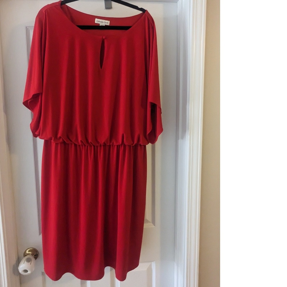 Coldwater‎ Creek Red Dolman Sleeve Elastic Waist Midi Dress Women's Size 18